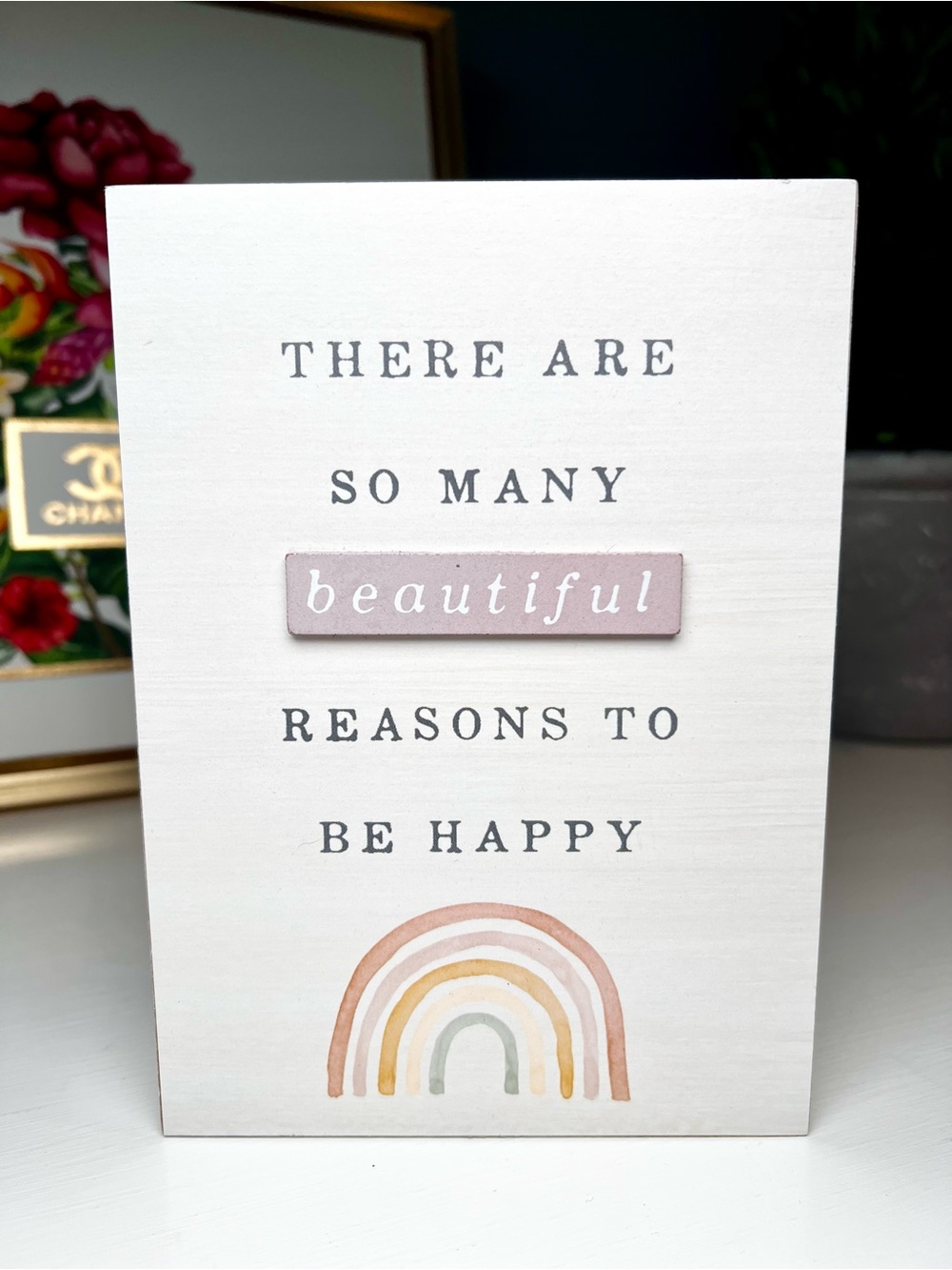 Boho “There Are So Many Beautiful Reasons to Be Happy” - Rainbow Decorative Sign